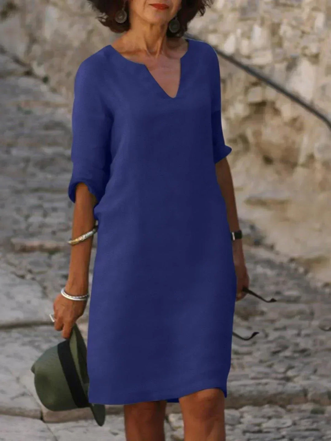 Rosalie | Elegant V-Neck Draped Midi Dress