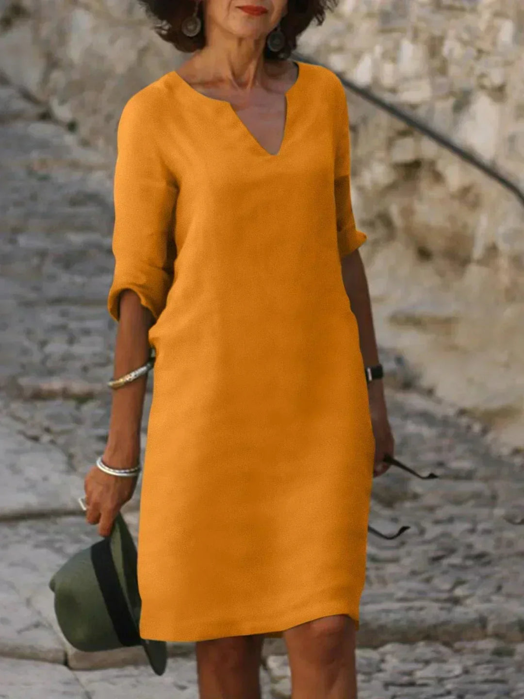 Rosalie | Elegant V-Neck Draped Midi Dress