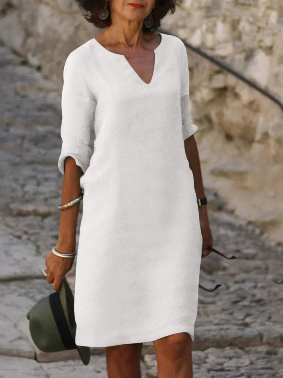 Rosalie | Elegant V-Neck Draped Midi Dress