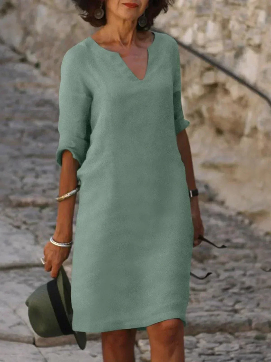 Rosalie | Elegant V-Neck Draped Midi Dress