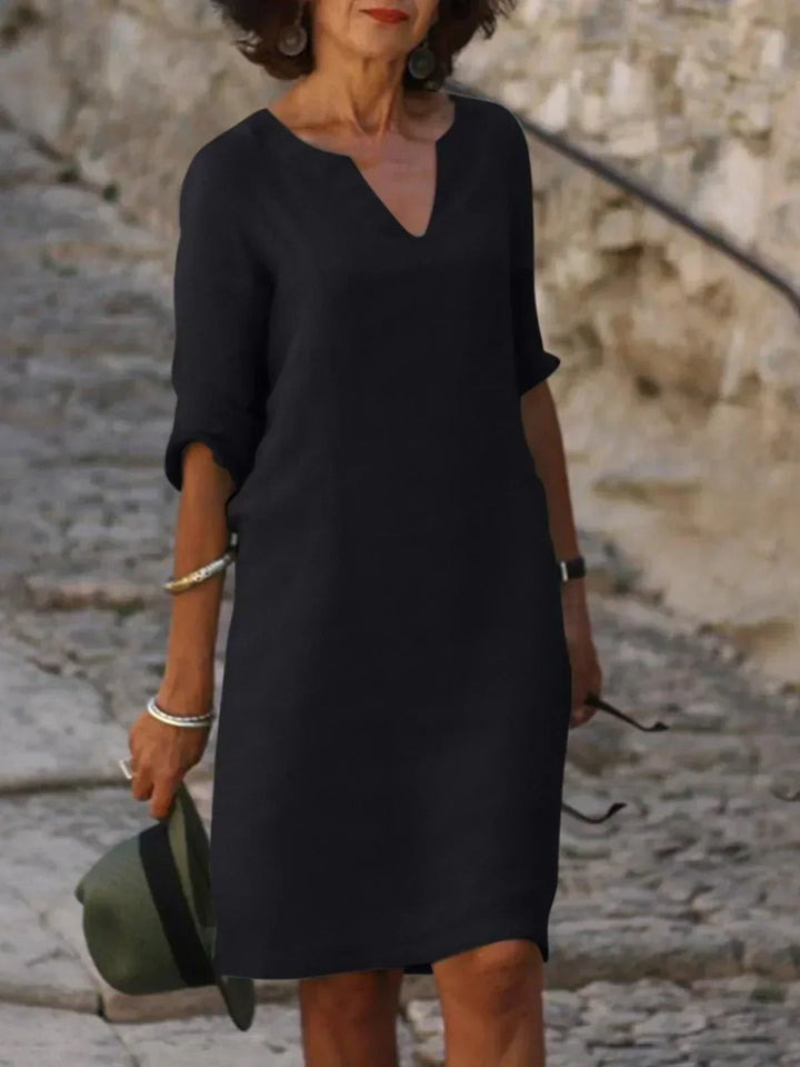 Rosalie | Elegant V-Neck Draped Midi Dress