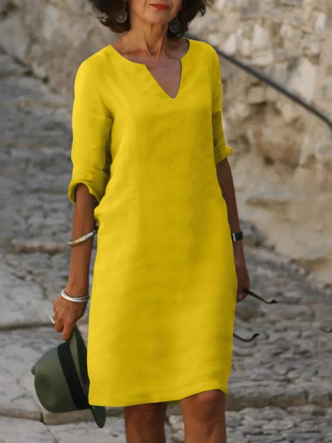 Rosalie | Elegant V-Neck Draped Midi Dress