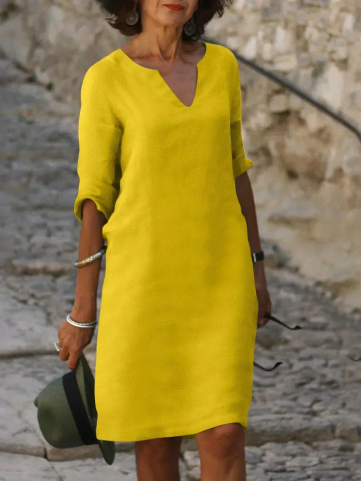 Rosalie | Elegant V-Neck Draped Midi Dress