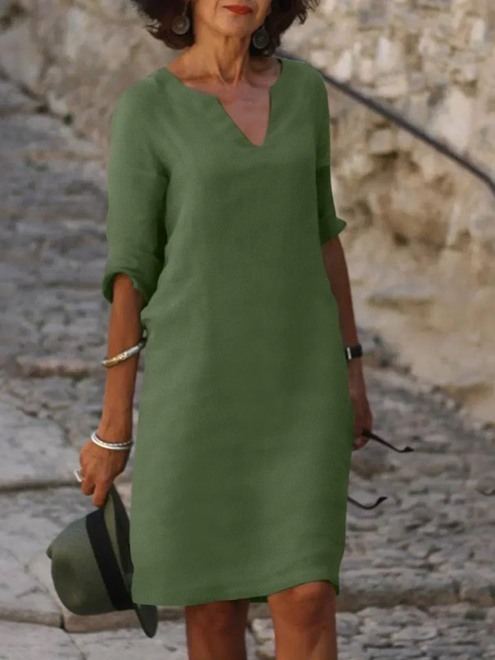 Rosalie | Elegant V-Neck Draped Midi Dress