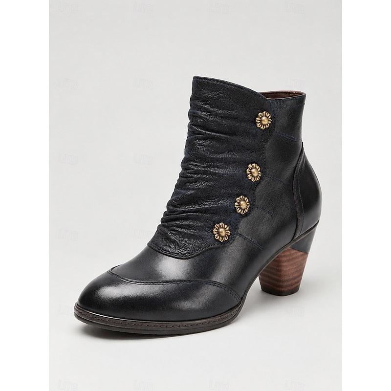 Bernadette | Ruched Button Ankle Boots