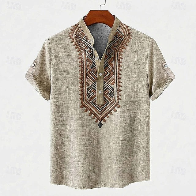 Elias | Patterned Trim V-Neck Shirt