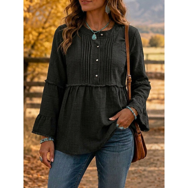 Cassandra | Pleated Peplum Blouse