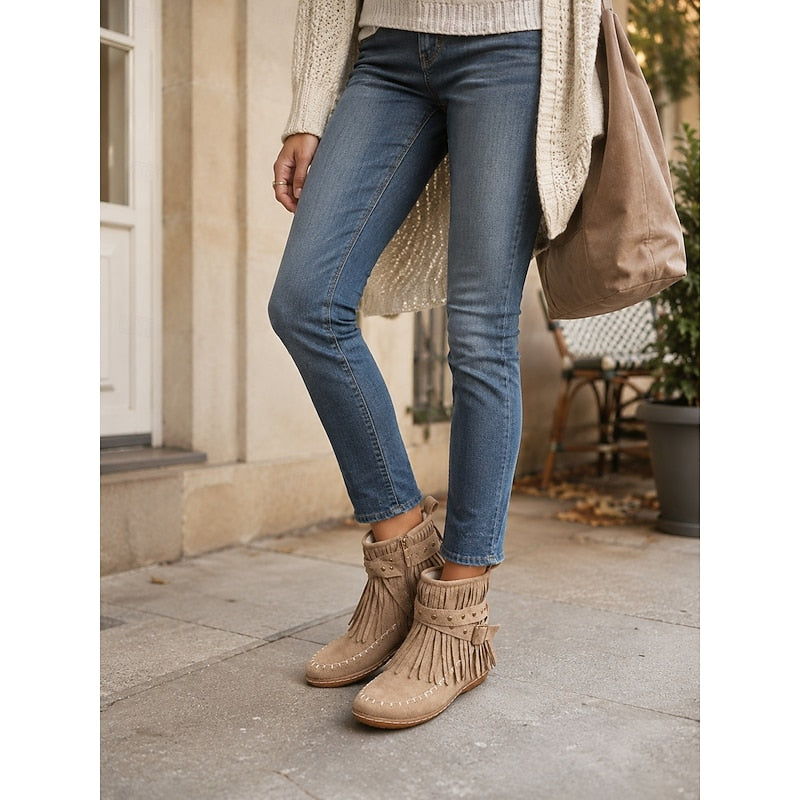 Rowena | Fringe Moccasin Ankle Boots