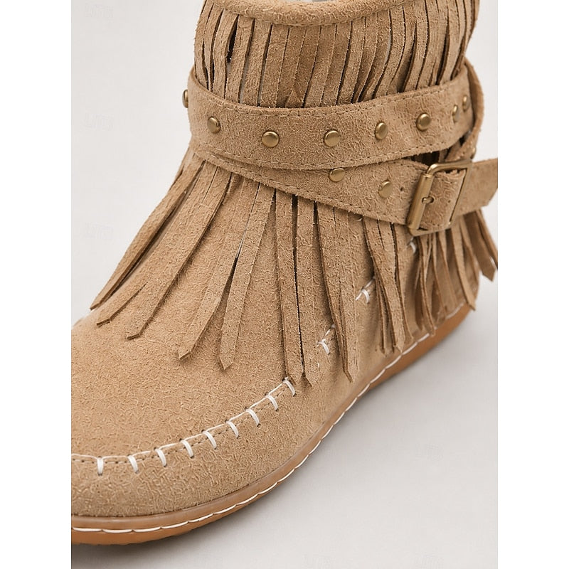 Rowena | Fringe Moccasin Ankle Boots