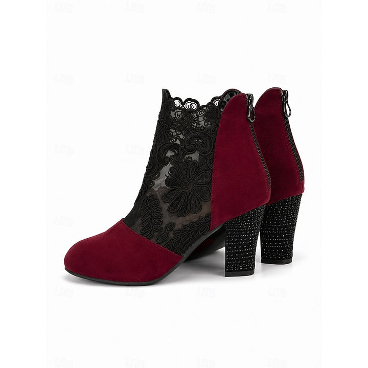Beatrice | Floral Lace Block Heel Ankle Boots