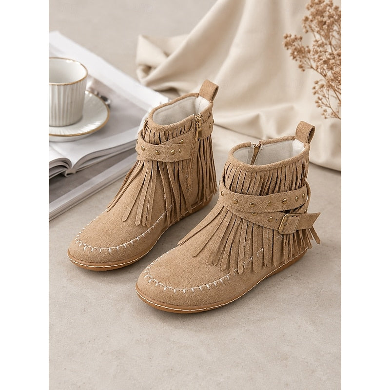 Rowena | Fringe Moccasin Ankle Boots