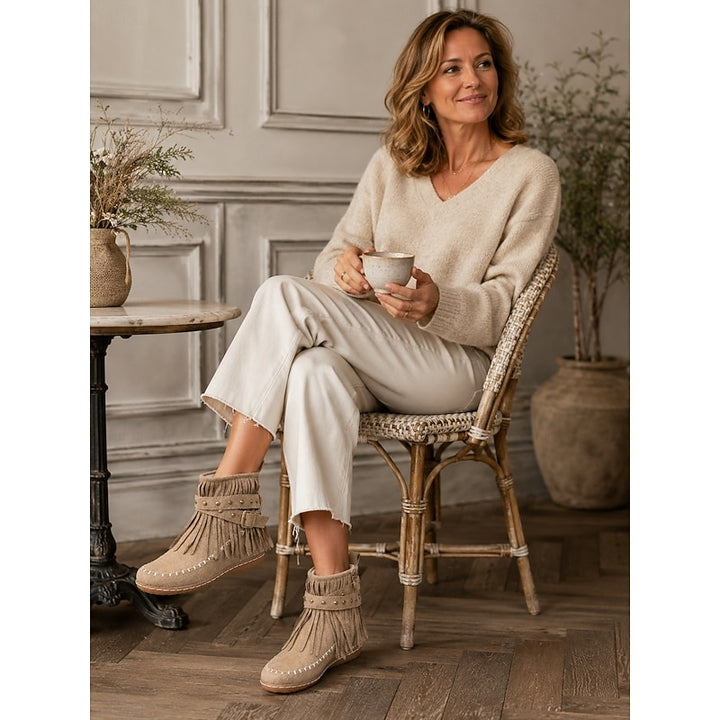 Rowena | Fringe Moccasin Ankle Boots