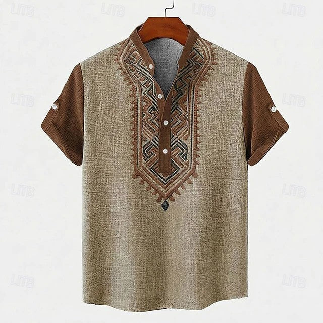 Elias | Patterned Trim V-Neck Shirt