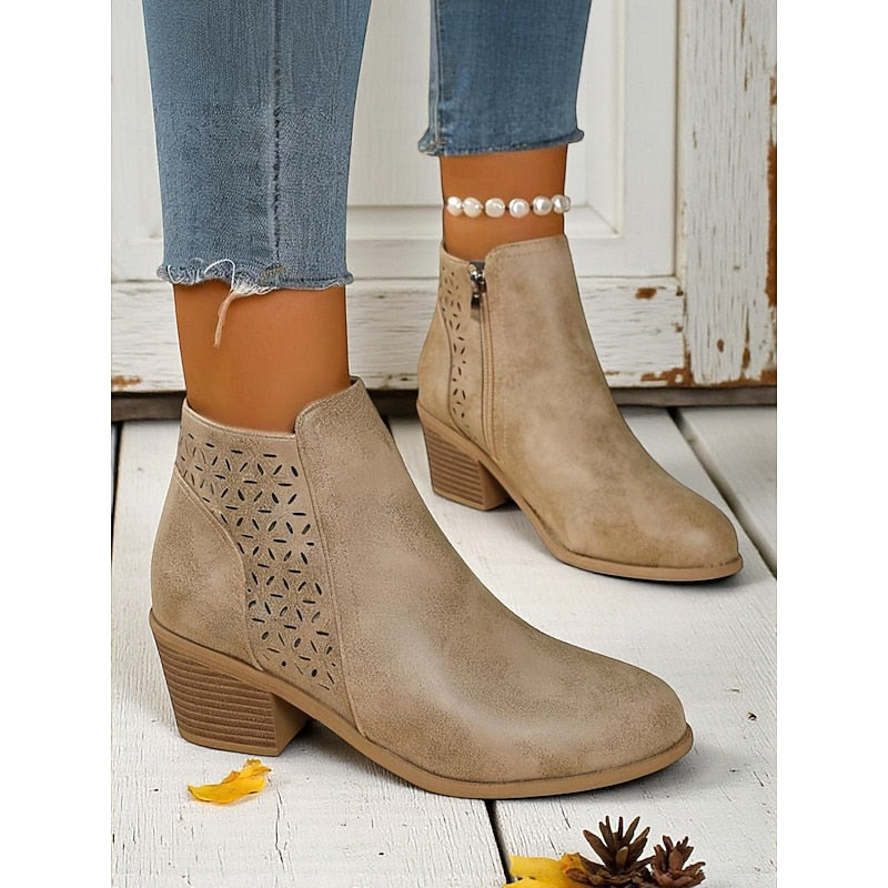 Cassandra | Cutout Block-Heel Ankle Boots