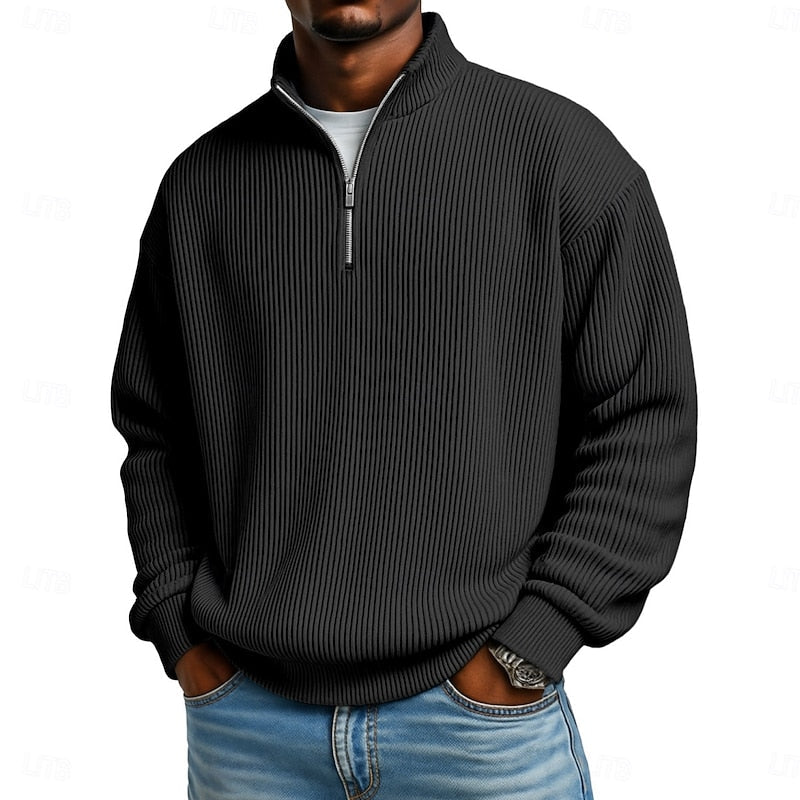 Gareth | Ribbed Quarter-Zip Pullover