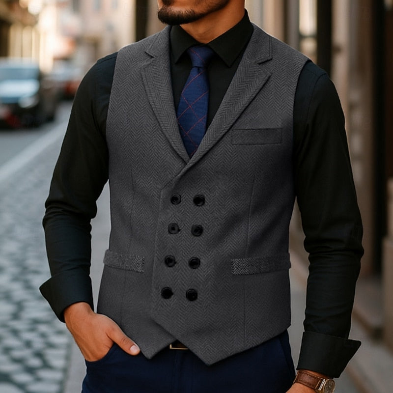 Rupert | Double-Breasted Herringbone Vest
