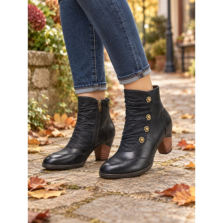 Bernadette | Ruched Button Ankle Boots