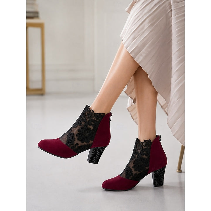 Beatrice | Floral Lace Block Heel Ankle Boots