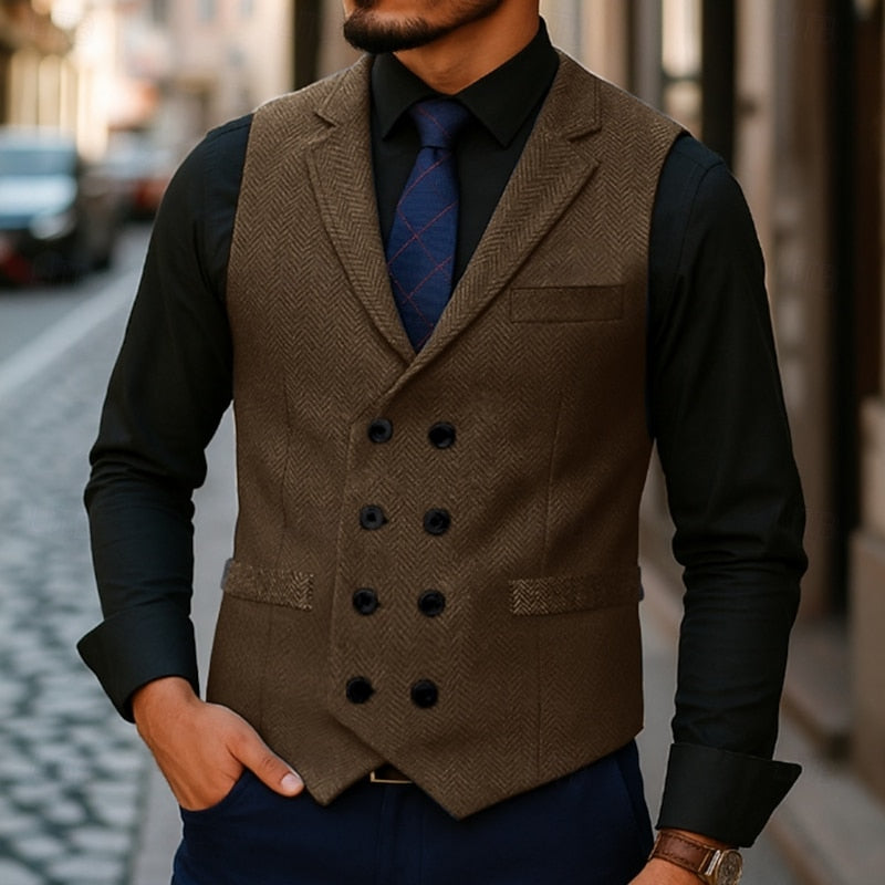 Rupert | Double-Breasted Herringbone Vest