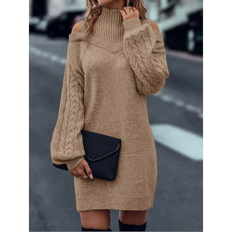 Thalia | Cold-Shoulder Turtleneck Sweater Dress
